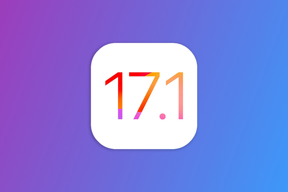 Ein Farbverlauf-Hintergrund mit der Nummer 17.1, dies symbolisiert das Apple iOS 17.1 Update.