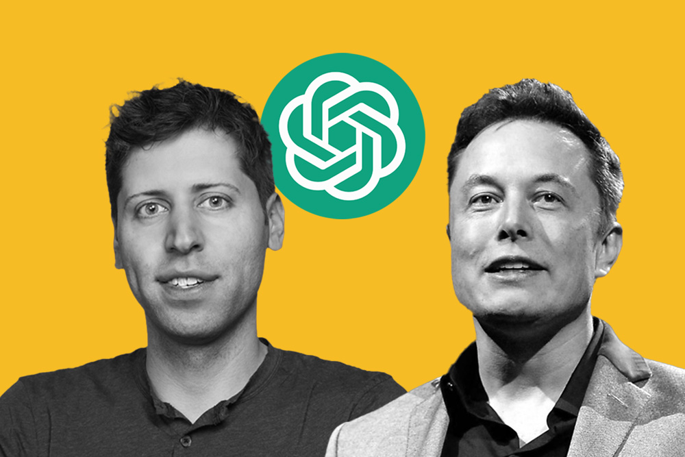 Thumbnail mit den Porträts von Sam Altman und Elon Musk vor einem gelben Hintergrund mit dem OpenAI-Logo, symbolisch für die Elon Musk Klage gegen OpenAI.