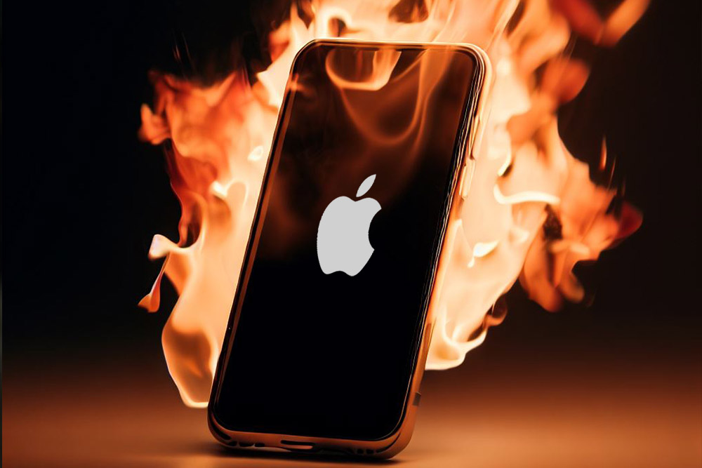 Ein Foto von einem iPhone welches brennt