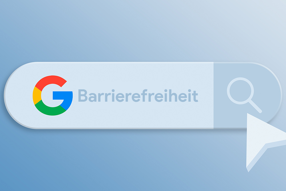 Das Bild zeigt eine Suchleiste mit dem Text 'Barrierefreiheit', diese symbolisiert die neuen Google Funktionen für Barrierefreiheit und für die Suchleiste..